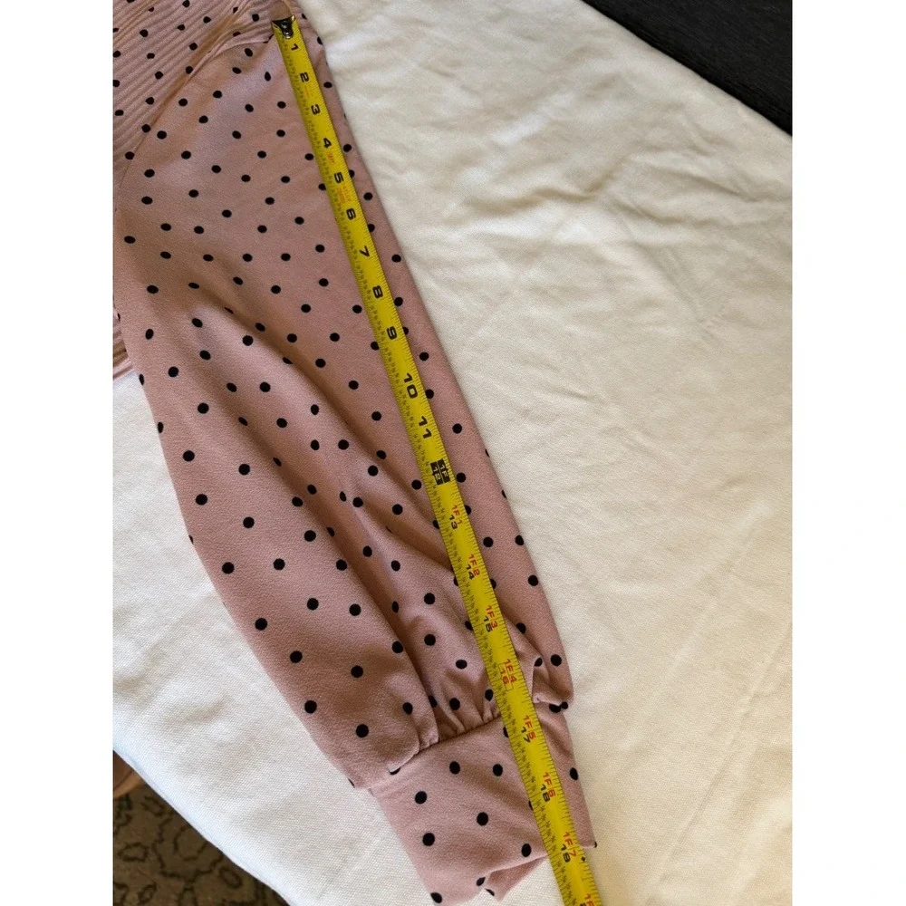 Adrianna Papell Womens Blouse Pink Polka Dot Tie Neck Long Sleeve Top L